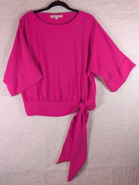 444-Trina Turk Hot Pink Side-Tie Dolman Sleeve Blouse
